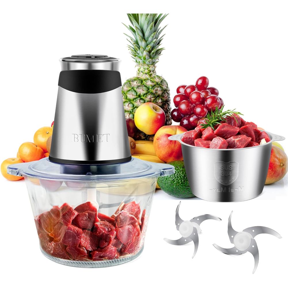 Veggie Chopper Cup - 500W Fleischzerkleinerer mit 2x8-Cup-Schüsseln, 2 Klingen,