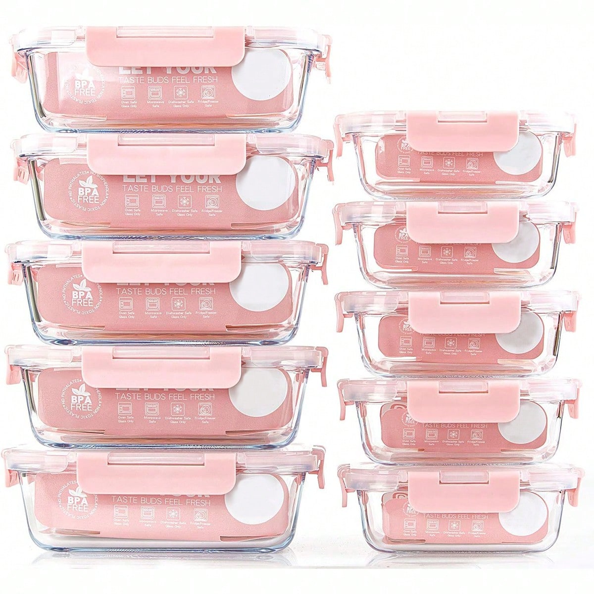 Meal Prep Containers - 10er-Pack Glas-Mahlzeitbehälter, Lebensmittelbehälter mit luftdichten Deckeln,