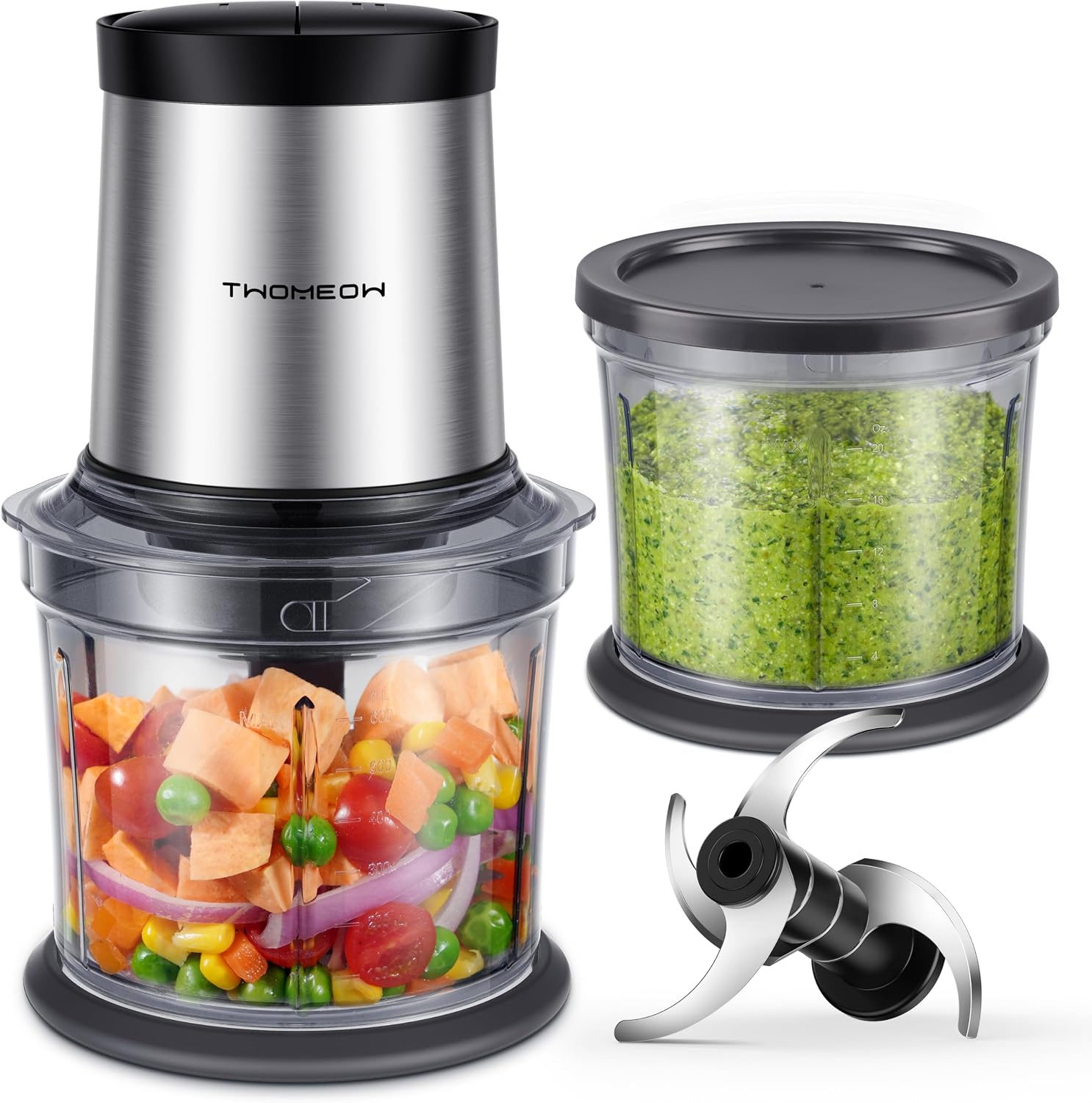 Veggie Chopper Cup - 4-Tassen-Zerkleinerer, Elektrische Fleischmühle mit 2 Schüsseln,